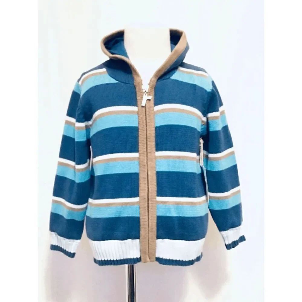 NEW rabbit moon Toddler Boys 3 Striped Hooded Sweater Jacket